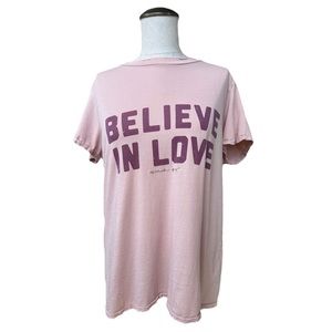 Spiritual Gangster Believe In Love Pink Distressed Short Sleeve T Shirt Medium